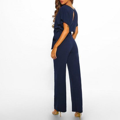 Damen Lässiger Kurzarm-Jumpsuit mit Gürtel