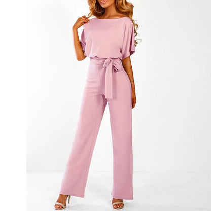 Damen Lässiger Kurzarm-Jumpsuit mit Gürtel