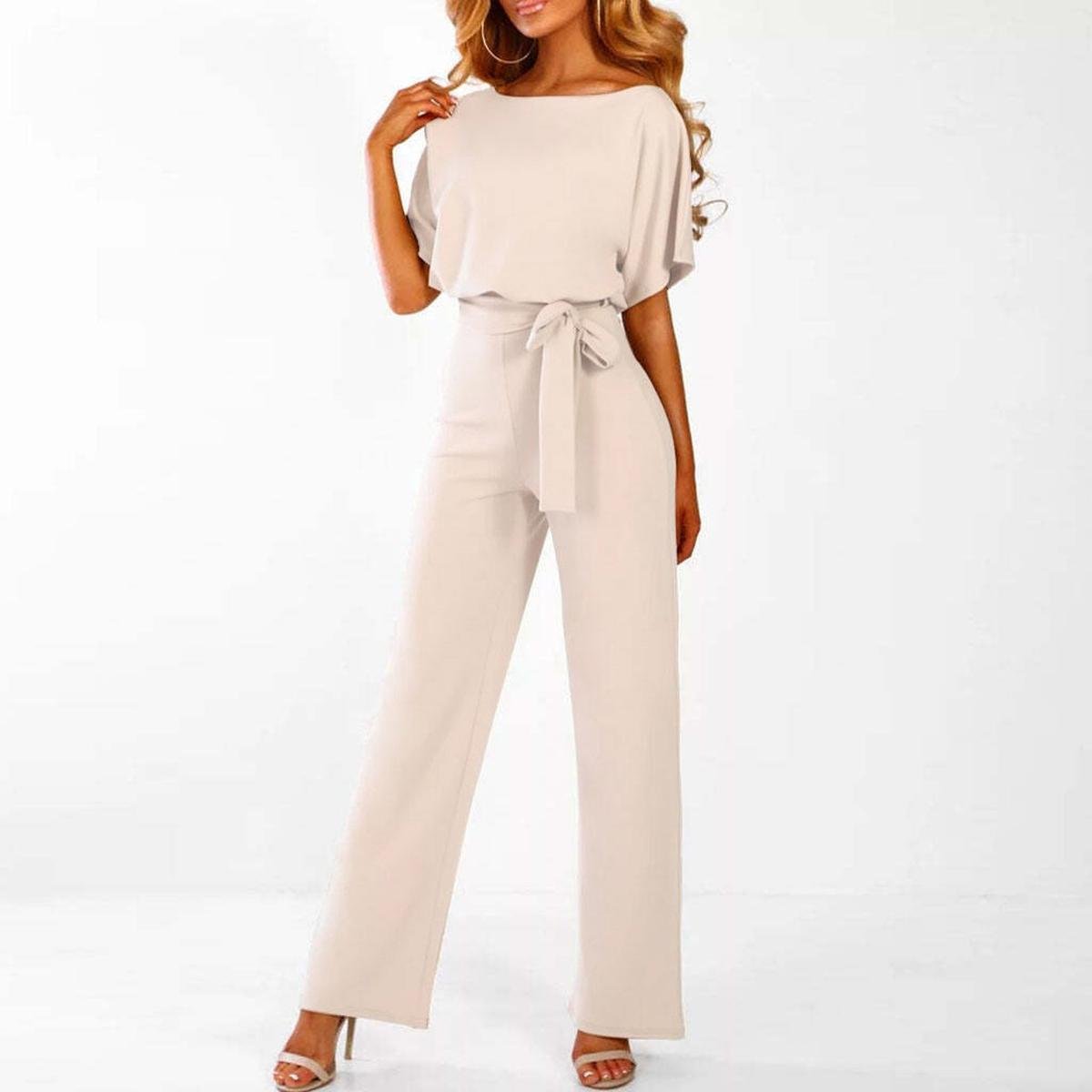 Damen Lässiger Kurzarm-Jumpsuit mit Gürtel