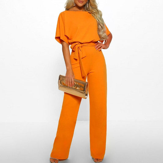 Damen Lässiger Kurzarm-Jumpsuit mit Gürtel - Eveloria