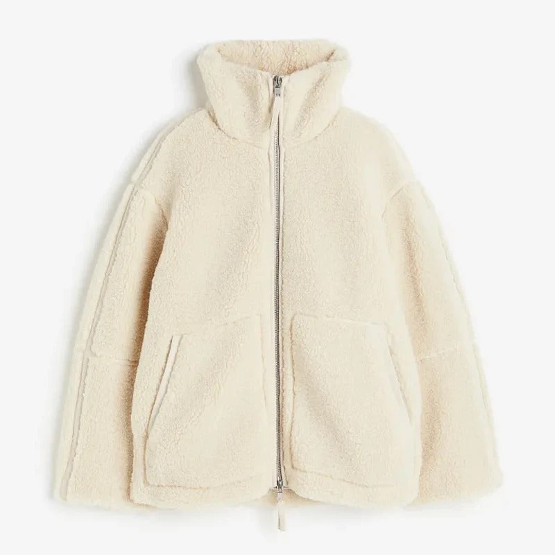 Damen Winterjacke Stehkragen Fleece Warm Reißverschluss Schwarz - Eveloria