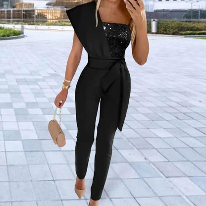 Eveloria Damen Jumpsuit Patchwork Pailletten