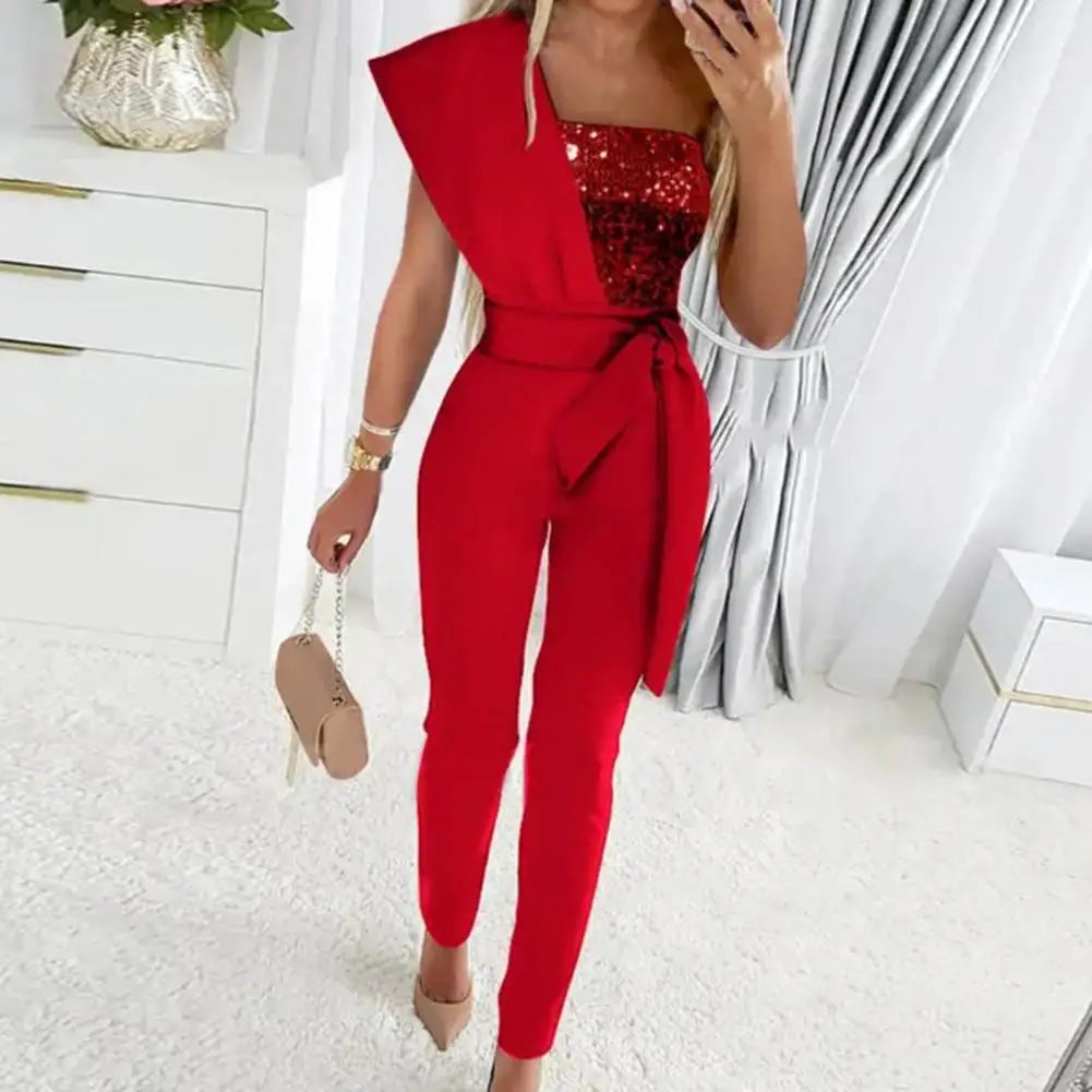 Eveloria Damen Jumpsuit Patchwork Pailletten