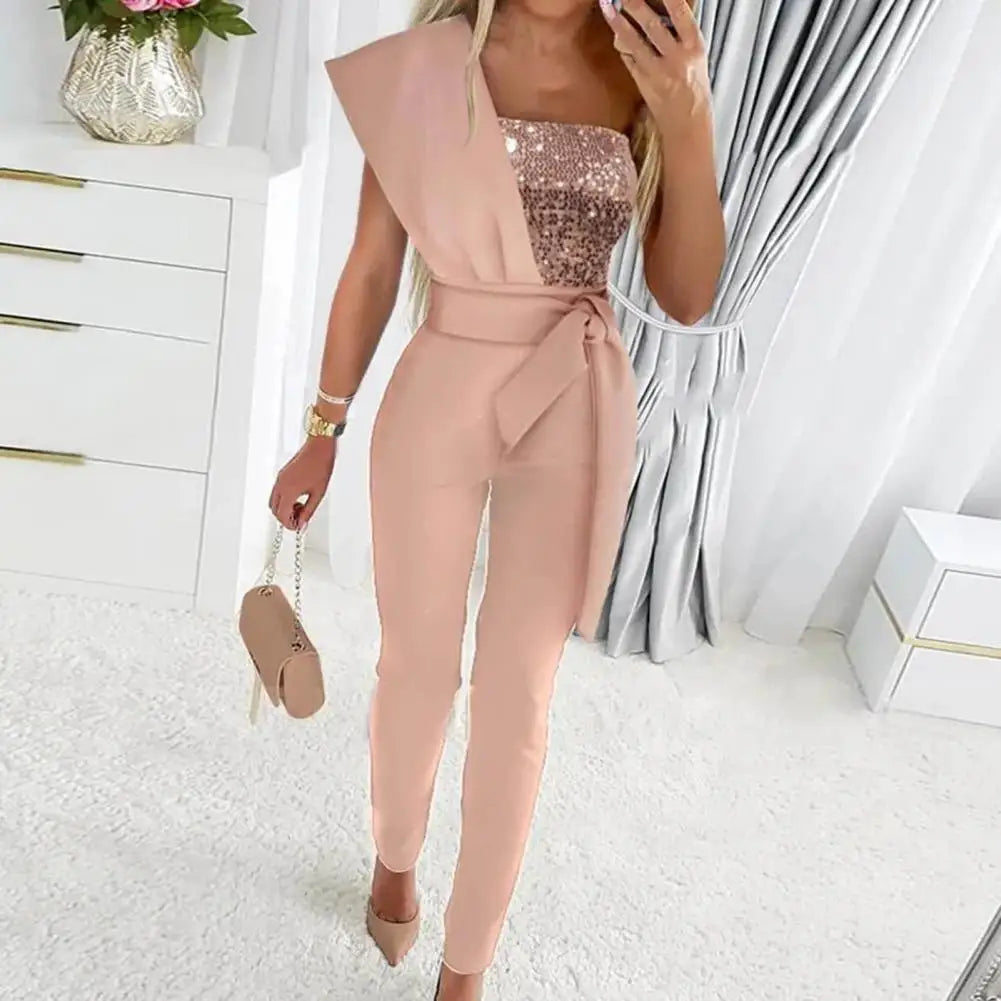 Eveloria Damen Jumpsuit Patchwork Pailletten