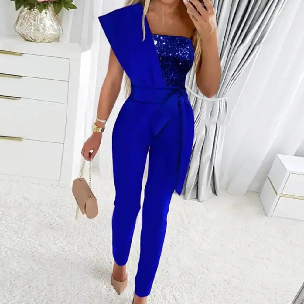 Eveloria Damen Jumpsuit Patchwork Pailletten