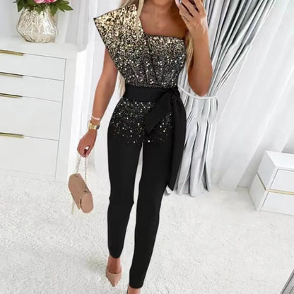 Eveloria Damen Jumpsuit Patchwork Pailletten