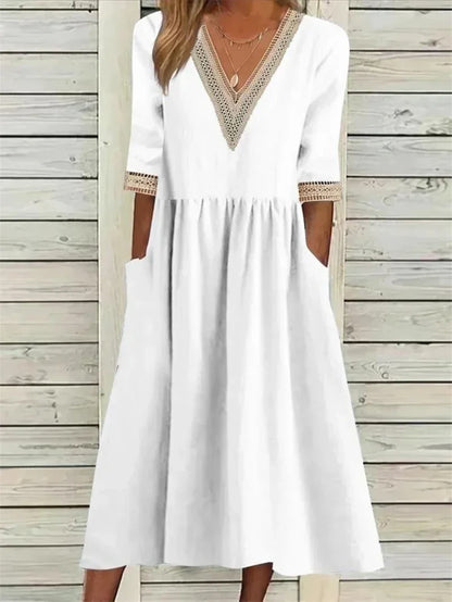 Damen Kleid Spitzenverzierung Halbärmel - Eveloria