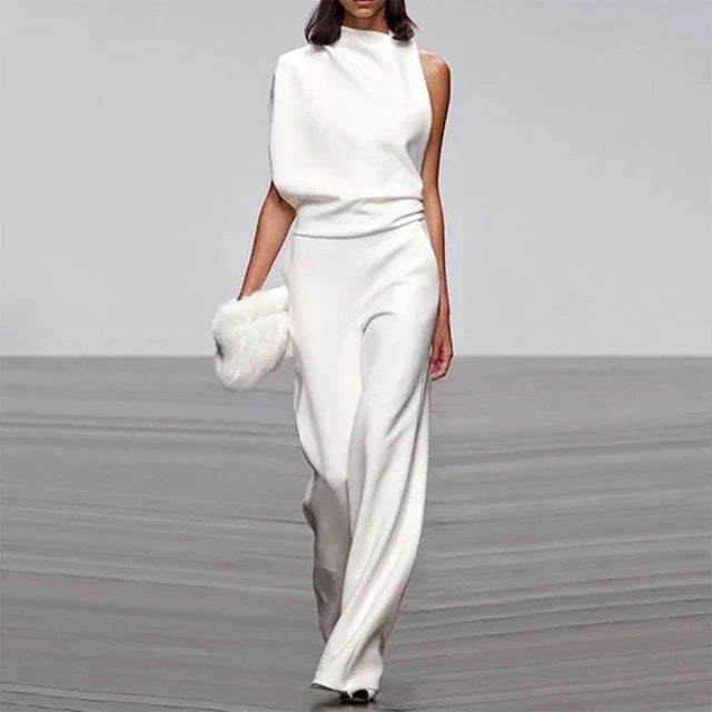 Damen Jumpsuit Ein-Schulter-Design Weites Bein