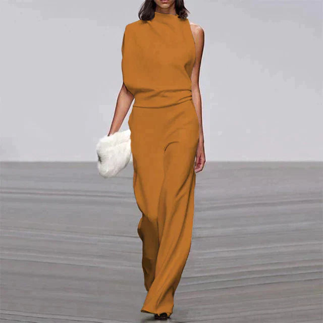 Damen Jumpsuit Ein-Schulter-Design Weites Bein