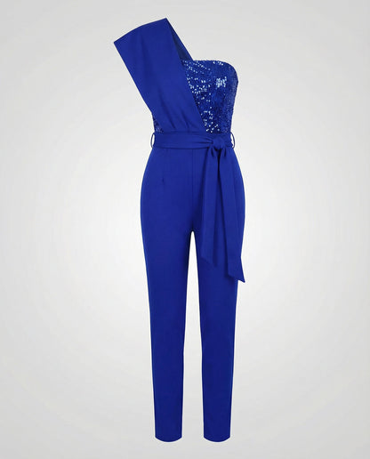 Damen Jumpsuit Pailletten Patchwork Eveloria