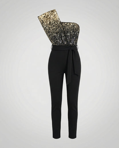 Damen Jumpsuit Pailletten Patchwork Eveloria