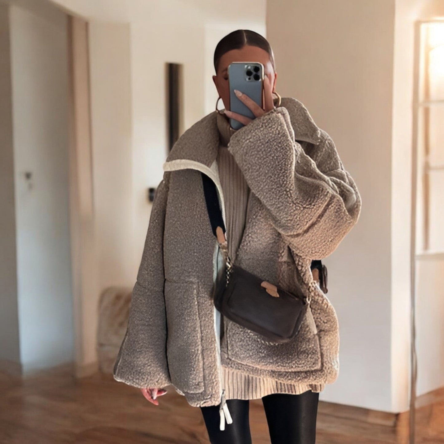 Eveloria Damen Oversized Fleecejacke Stehkragen