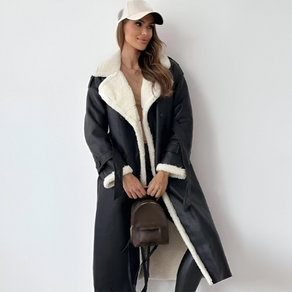 Eveloria Damen Winterjacke PU-Leder Fleece