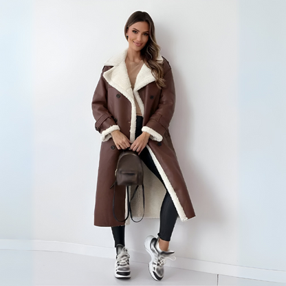 Eveloria Damen Winterjacke PU-Leder Fleece