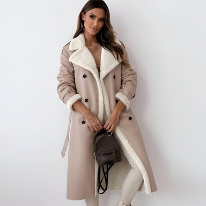 Eveloria Damen Winterjacke PU-Leder Fleece