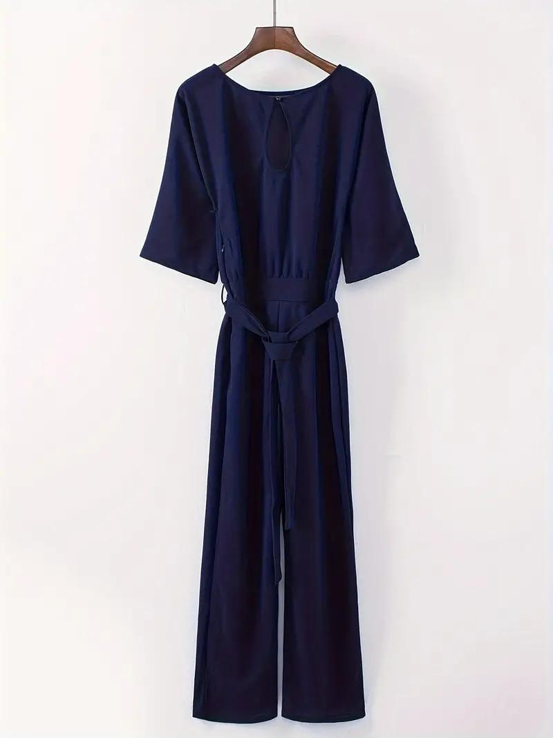 Damen Jumpsuit Weite Beinform Dreiviertelärmel Elegante Passform