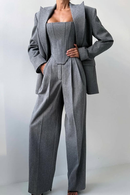 Eveloria Damen Dreiteiliger Anzug Doppelblazer - Eveloria