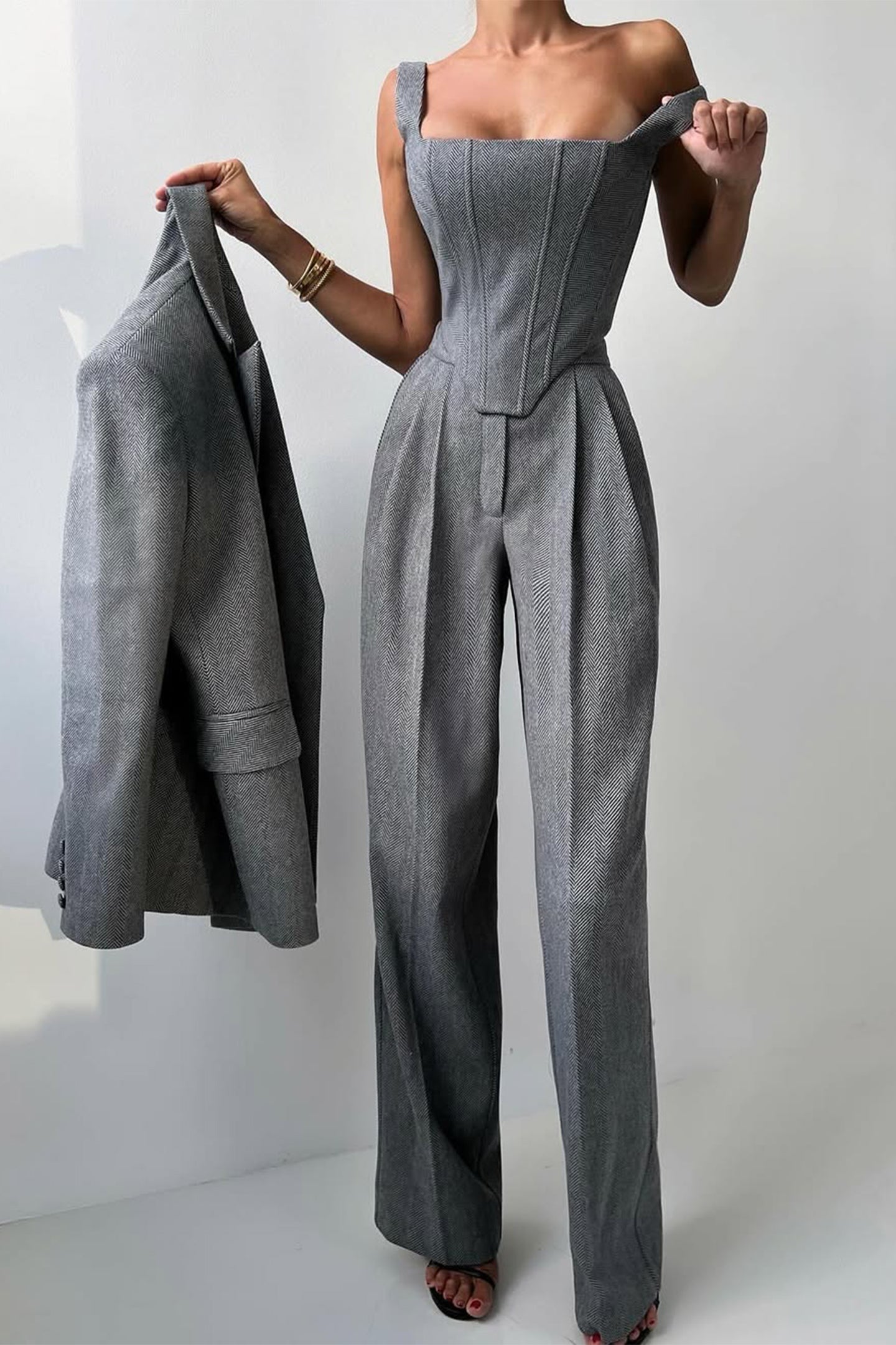 Eveloria Damen Dreiteiliger Anzug Doppelblazer