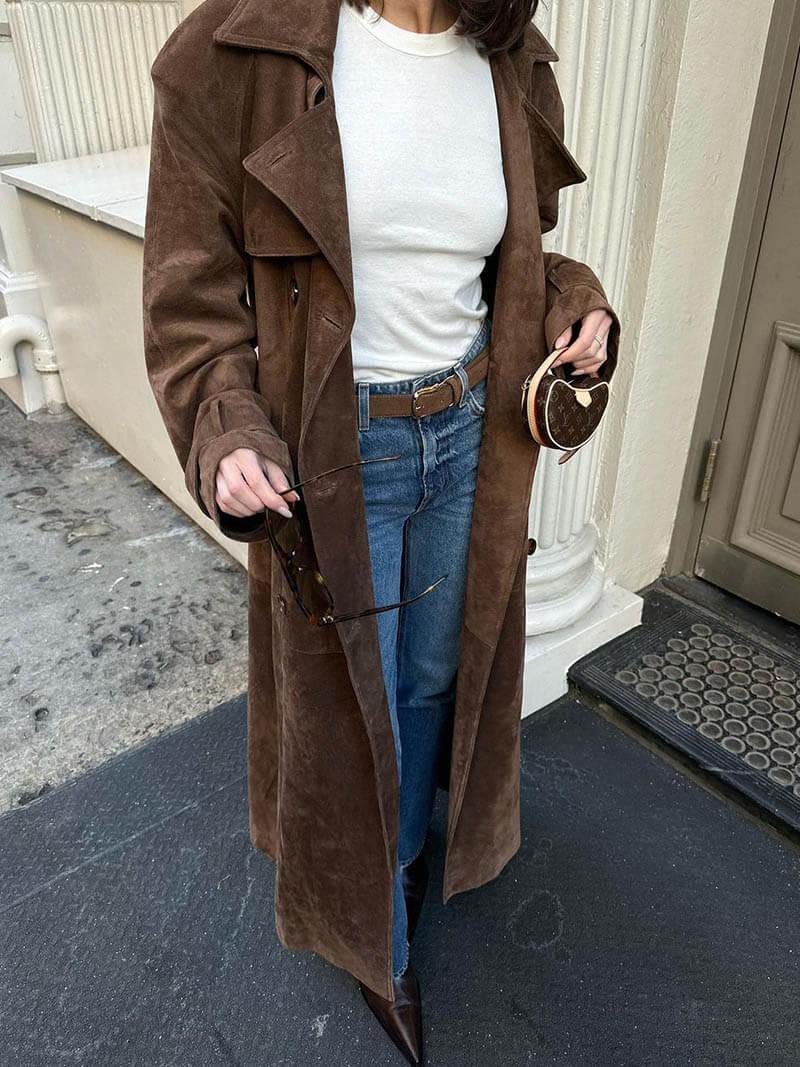 Damen Trenchcoat Tailliert Verstellbarer Gürtel