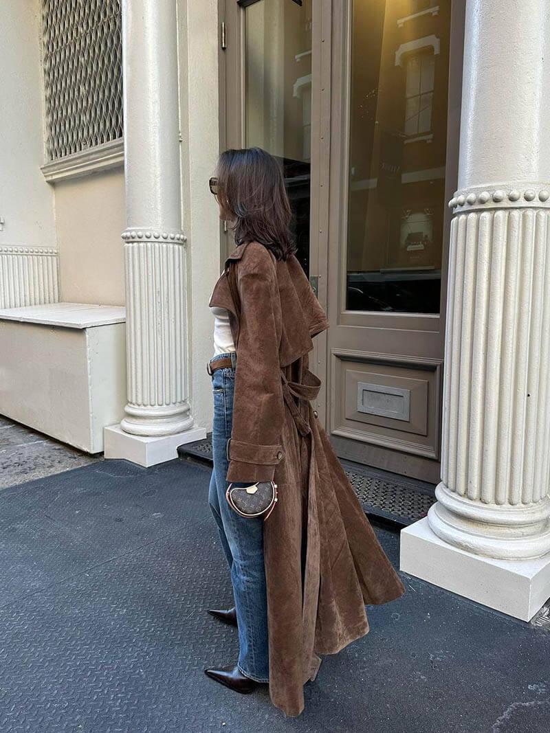Damen Trenchcoat Tailliert Verstellbarer Gürtel