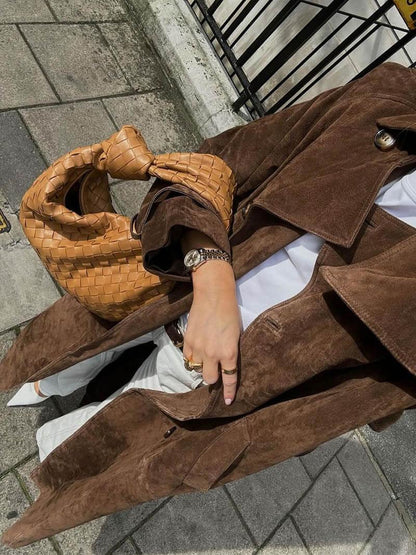 Damen Trenchcoat Tailliert Verstellbarer Gürtel