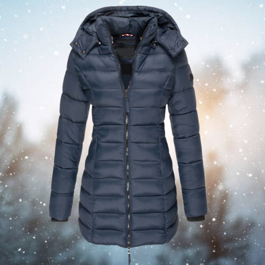 Damen Steppjacke Lange Kapuze Winter Schwarz - Eveloria