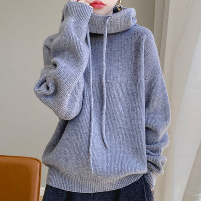 Damen Oversize Strickpullover Mit Kordelzug Gemütlich