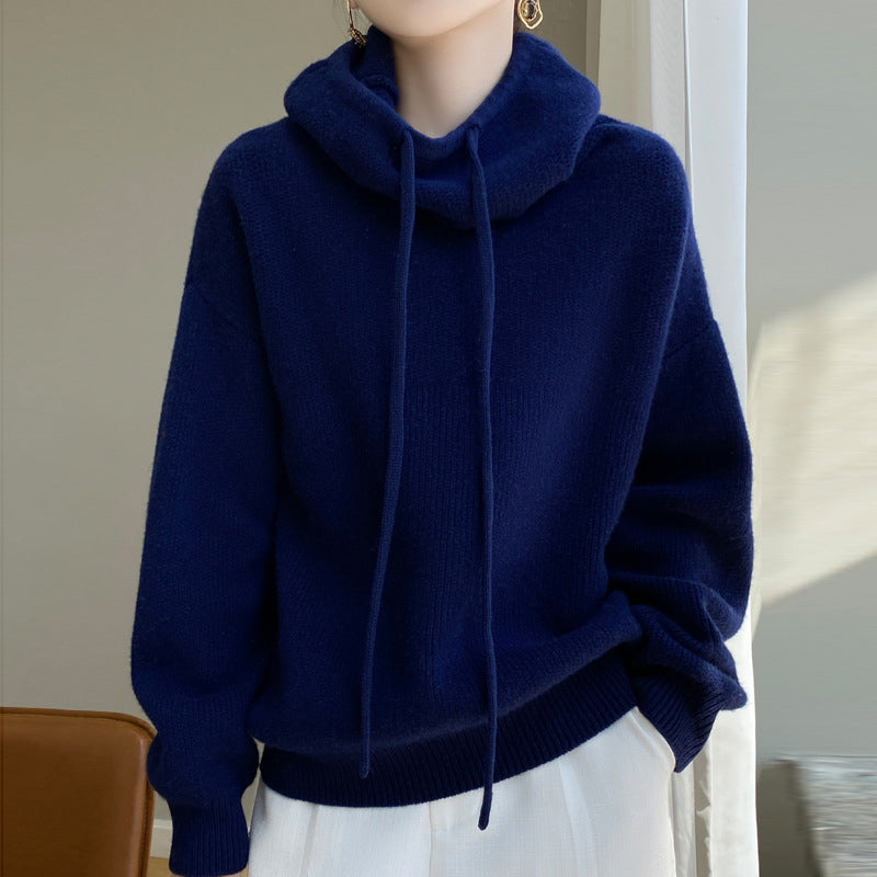 Damen Oversize Strickpullover Mit Kordelzug Gemütlich