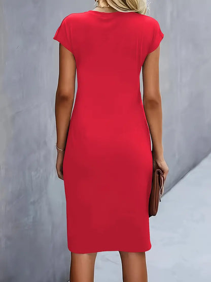Damen Cocktailkleid Rundhalsausschnitt Midi