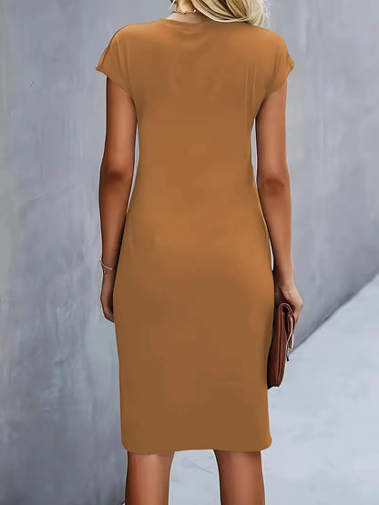 Damen Cocktailkleid Rundhalsausschnitt Midi
