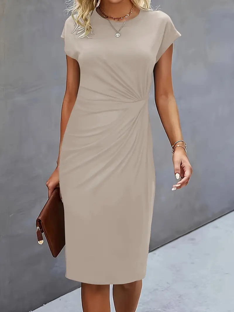 Damen Cocktailkleid Rundhalsausschnitt Midi