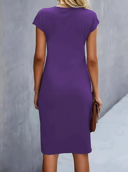 Damen Cocktailkleid Rundhalsausschnitt Midi
