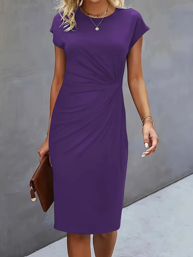 Damen Cocktailkleid Rundhalsausschnitt Midi