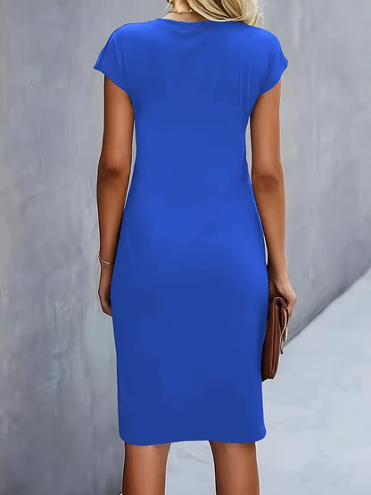 Damen Cocktailkleid Rundhalsausschnitt Midi