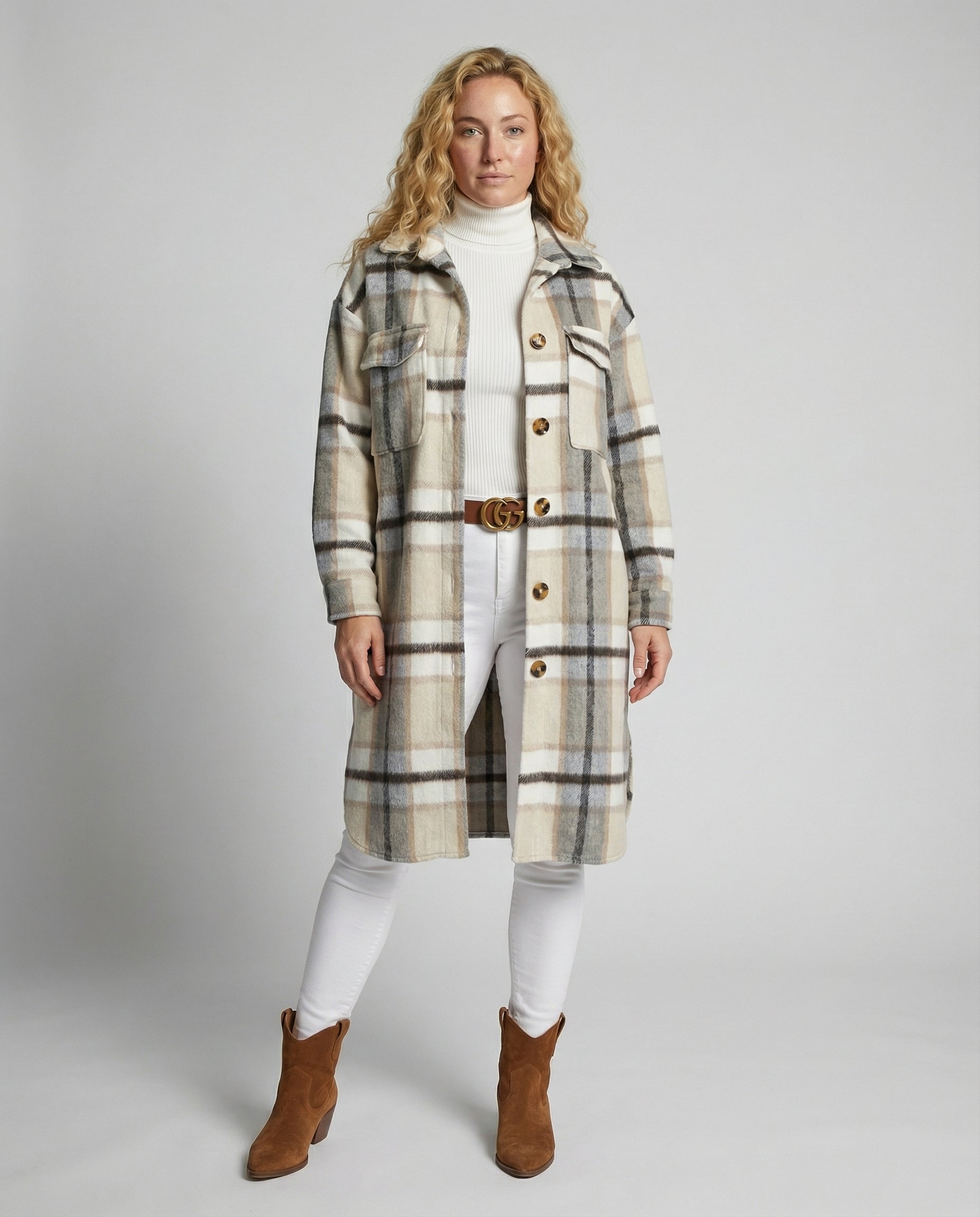 Damen Karierter Mantel Elegantes Herbst-Modell - Eveloria