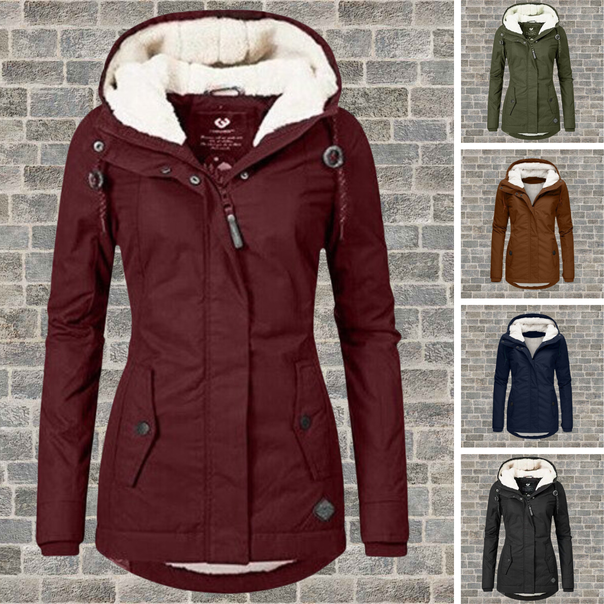 Damen Winterjacke Lang Warm Isoliert Schwarz - Eveloria