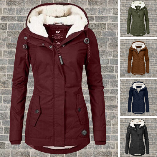 Damen Winterjacke Lang Warm Isoliert Schwarz - Eveloria