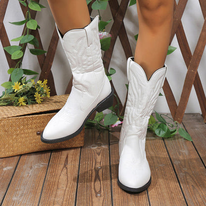 Eveloria Damen Cowboystiefel Weiß