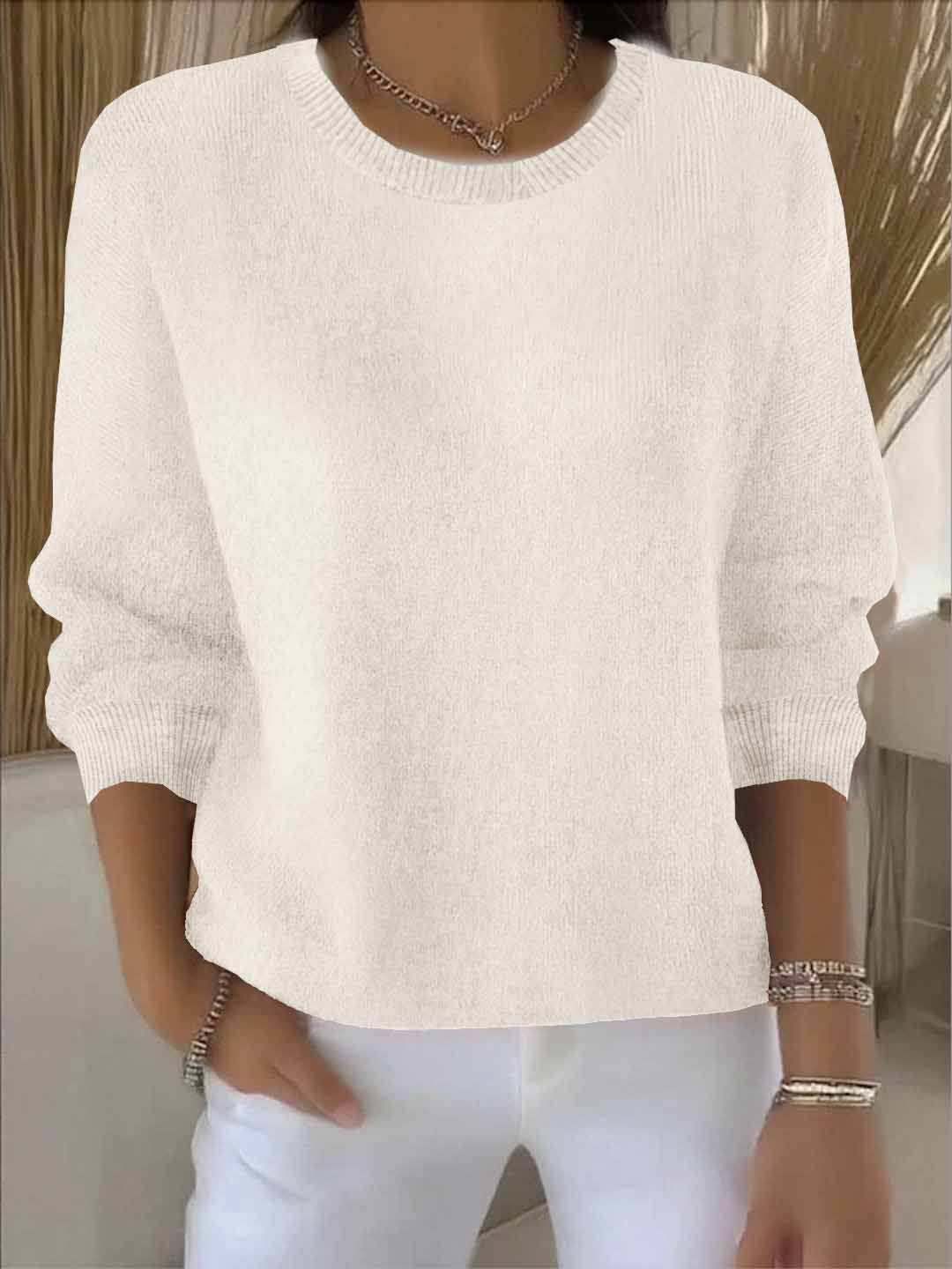 Damen Strickpullover Winter Baumwolle Weich Beige
