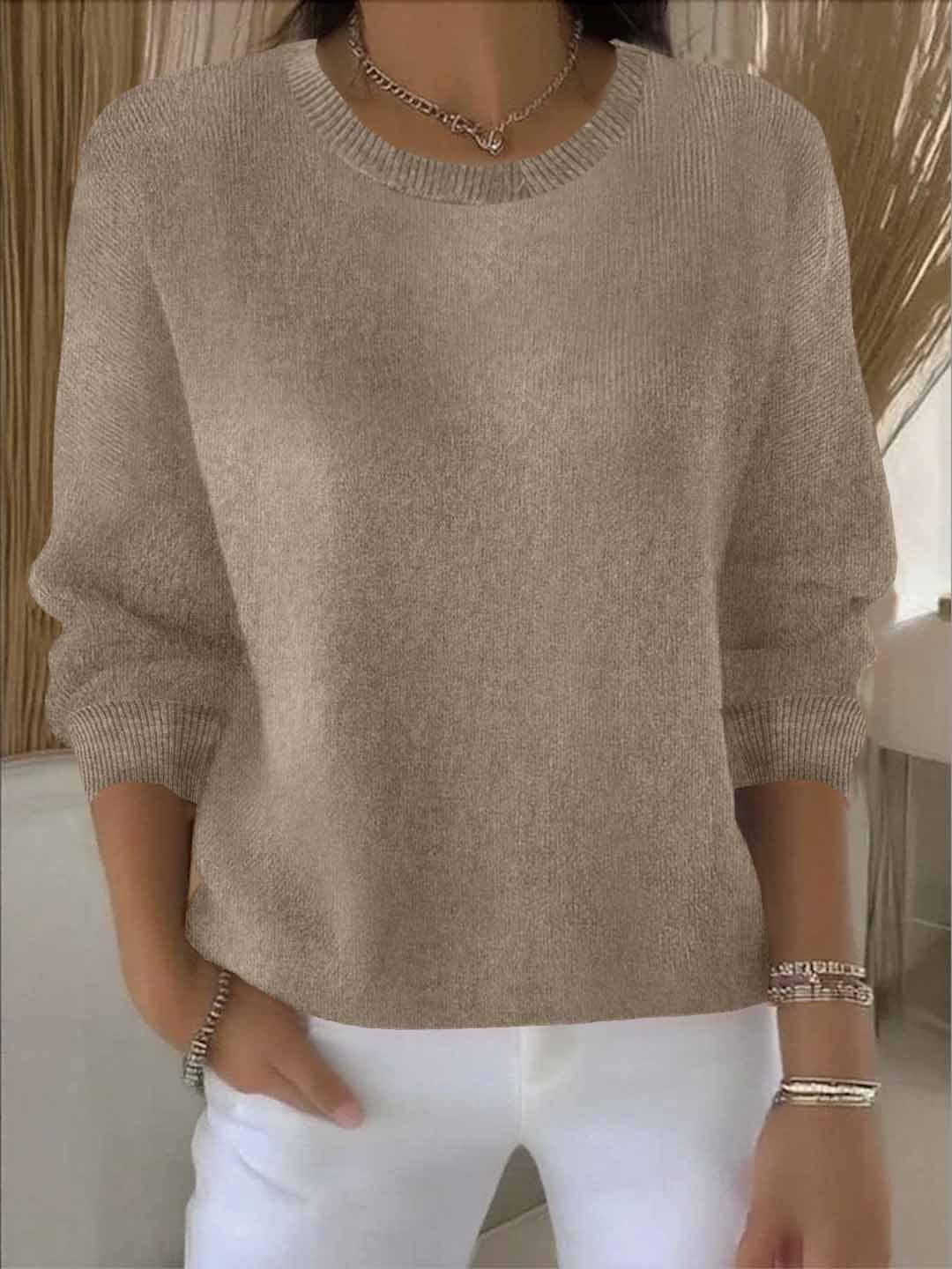Damen Strickpullover Winter Baumwolle Weich Beige