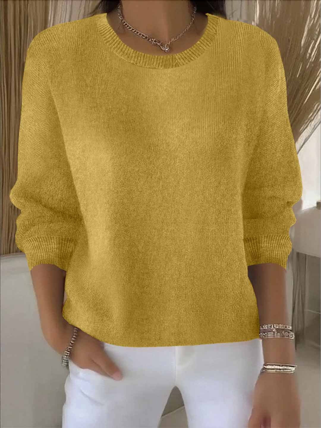 Damen Strickpullover Winter Baumwolle Weich Beige - Eveloria