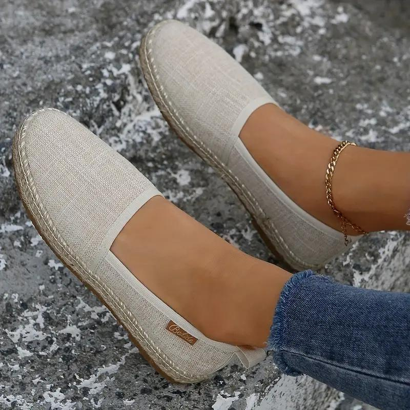 Damen Espadrilles Leichte Segeltuch Schuhe Beige - Eveloria