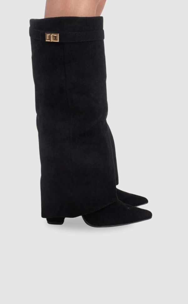 Damen Kniehohe Stiefeletten Elegant Leder Schwarz - Eveloria