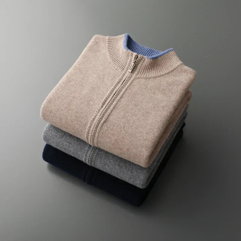 Herren Strickjacke Reißverschluss Stehkragen
