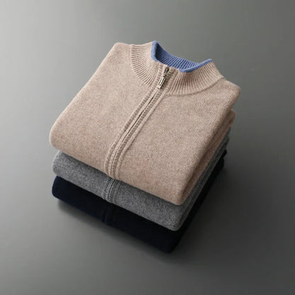 Herren Strickjacke Reißverschluss Stehkragen