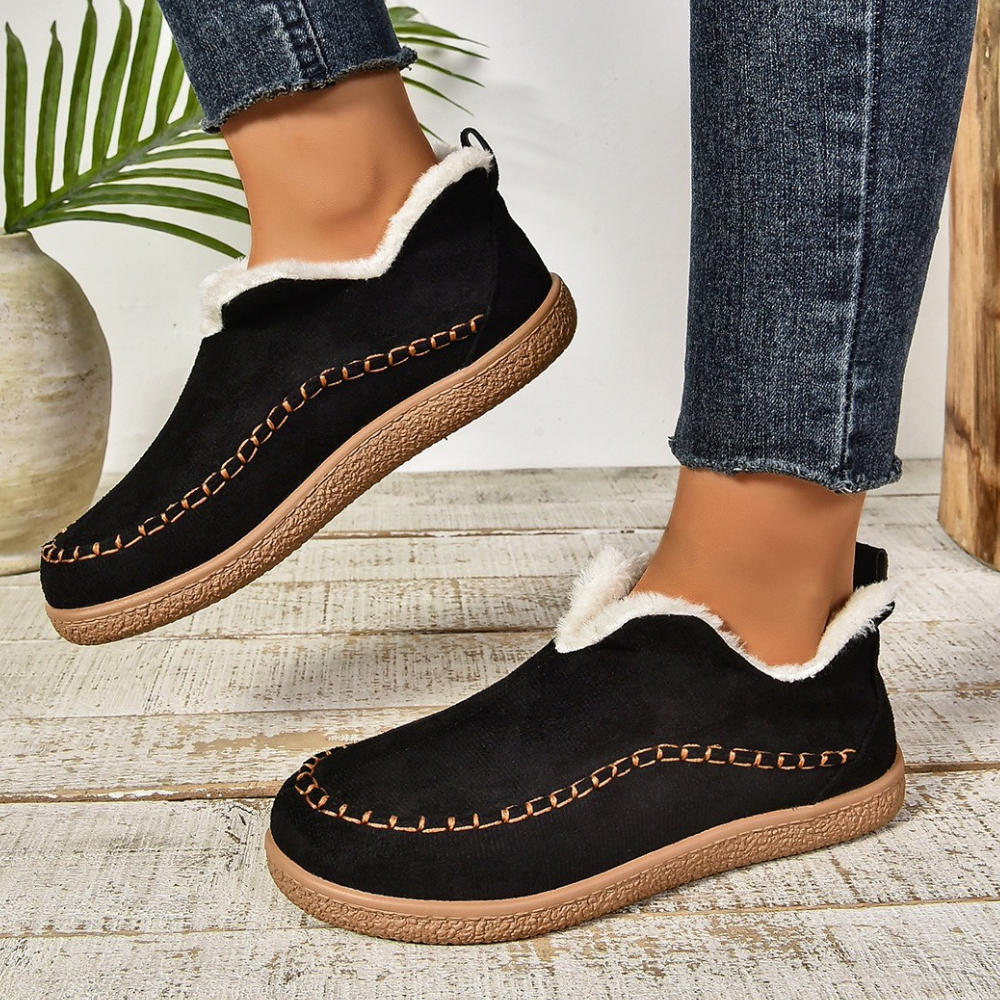 Avaline Damen Winter-Slipper Fleece Rutschfest Schwarz - Eveloria