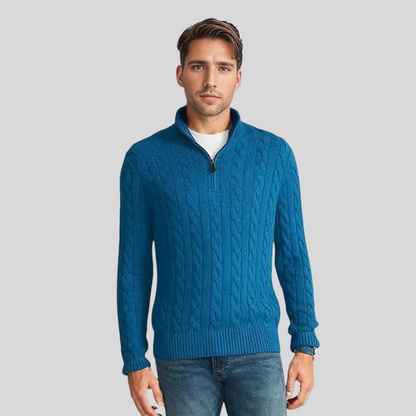Eveloria Herren Pullover Kabelstrick Reißverschluss