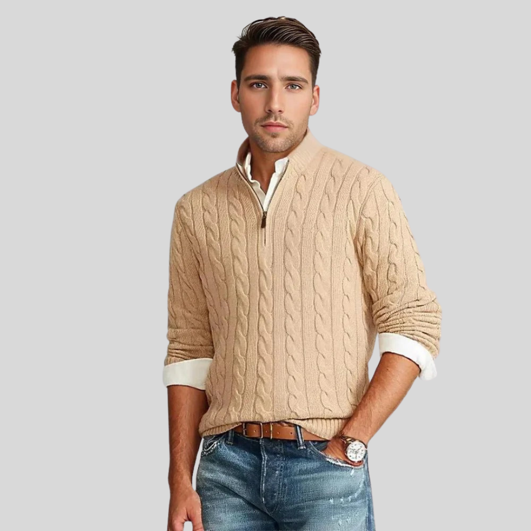 Eveloria Herren Pullover Kabelstrick Reißverschluss