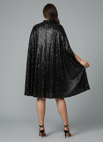 Elegantes Damencape Paillettenkleid