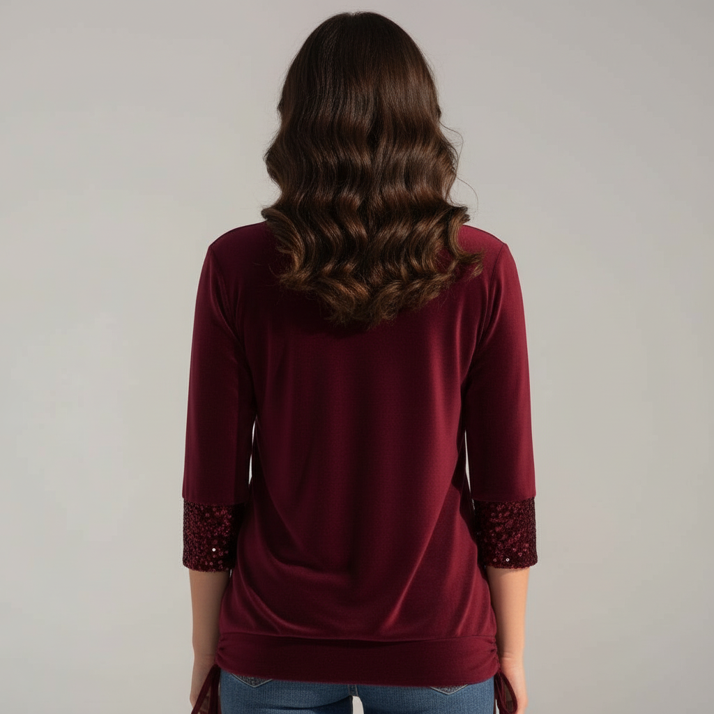 Damen Pailletten Langarmbluse Figurfreundlich